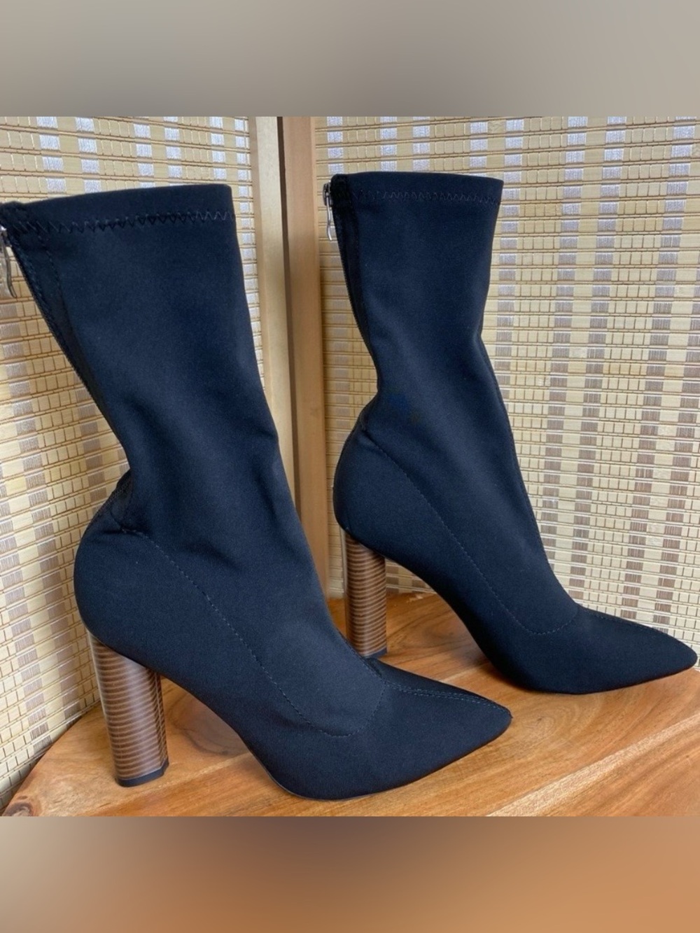Public Desire Woman’s 9 Emily Sock Fit Stretch Boot Black Mid Calf